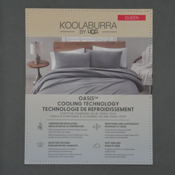 UGG OASIS Queen Size Sheet Set 4 Piece Set Cooling Technology Gray Koolaburra - Picture 2 of 3